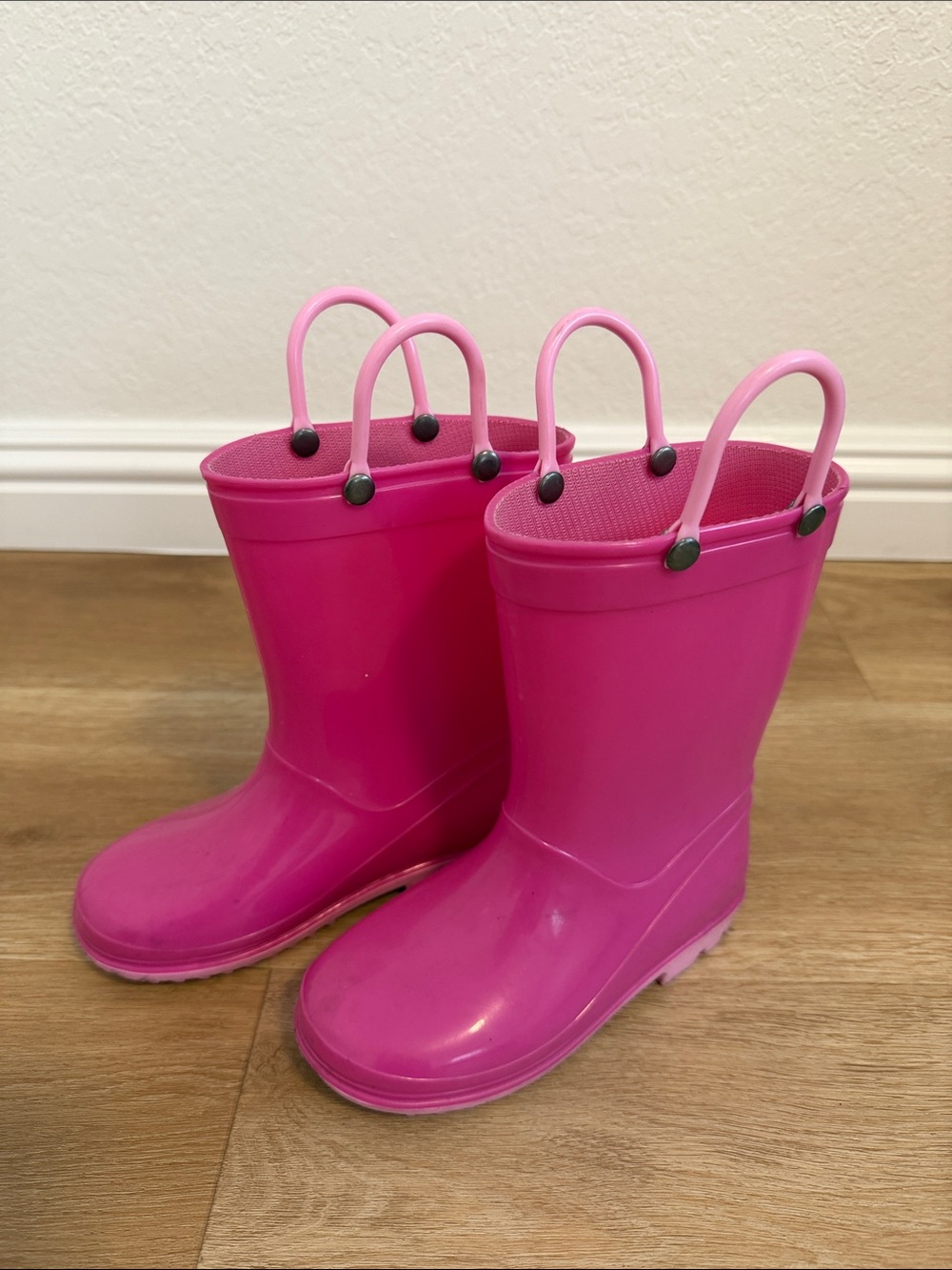 Children's Waterproof Pink Rain Boots with Pull Handles